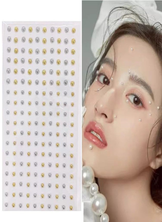 كويبي ورقتان من أحجار الراين اللاصقة للوجه بأحجام 3/4/5 مم، ملصقات زينة للوجه والعينين (ذهبي + فضي) - Image 3